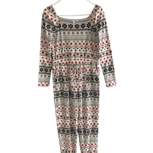 Celebrate Together Jumpsuit Aztec Long Sleeve Comfy Cozy Sz S Elastic Waist NWOT - Picture 1 of 8